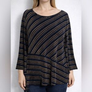 Chico's Traveler's Knit Tunic Top Long Sleeve Black Gold Shimmer XL Chico 3 Chic